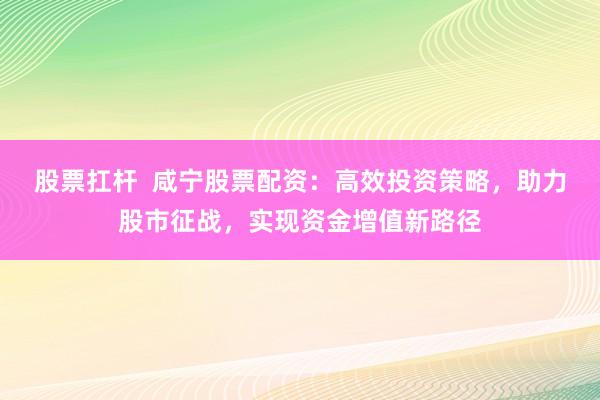 股票扛杆  咸宁股票配资：高效投资策略，助力股市征战，实现资金增值新路径