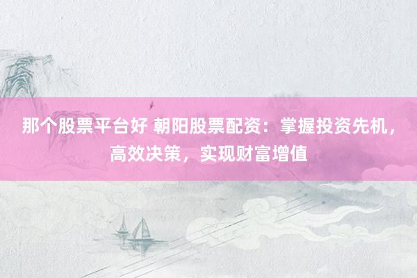 那个股票平台好 朝阳股票配资：掌握投资先机，高效决策，实现财富增值