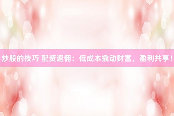 炒股的技巧 配资返佣：低成本撬动财富，盈利共享！